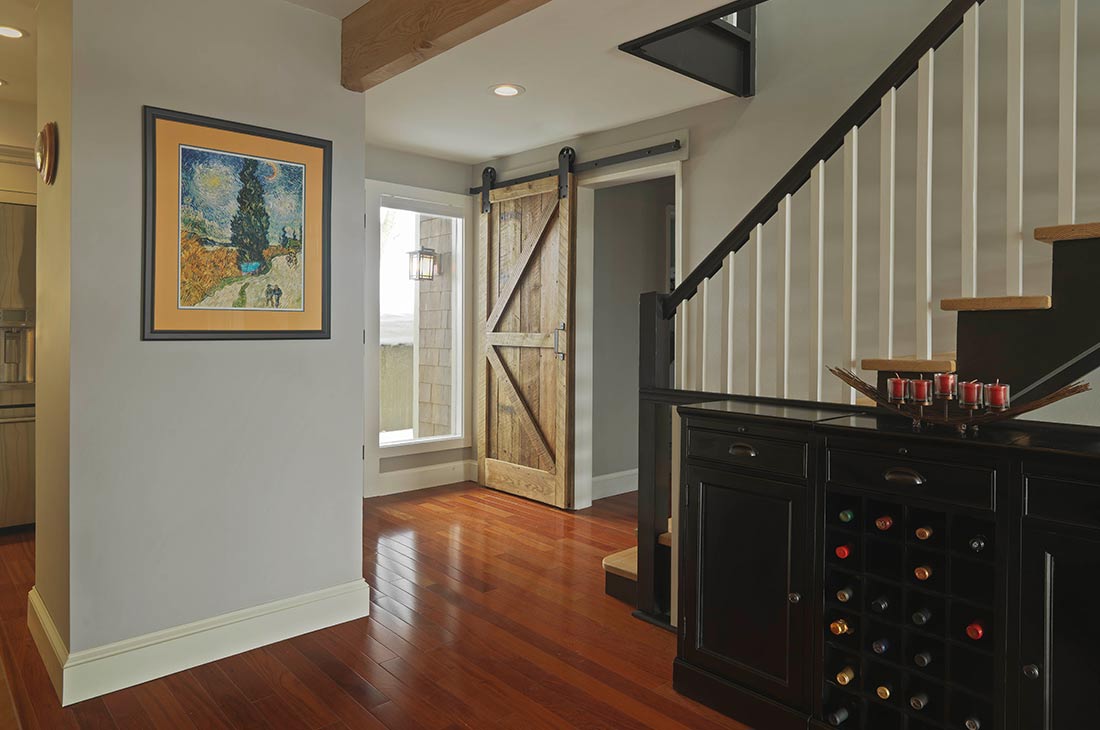 stairway and sliding barn door