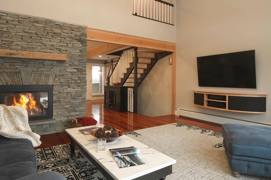 open living area that looks to the loft and second floor
