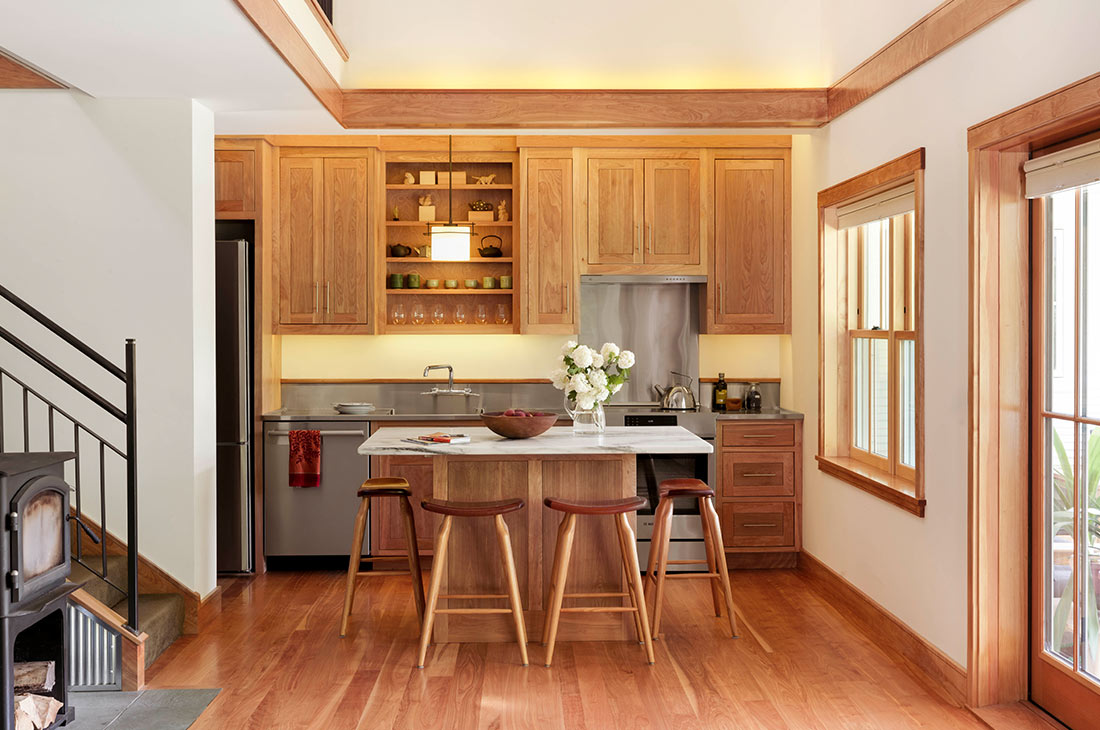 picture of the interior kitchen with wooden cabinets