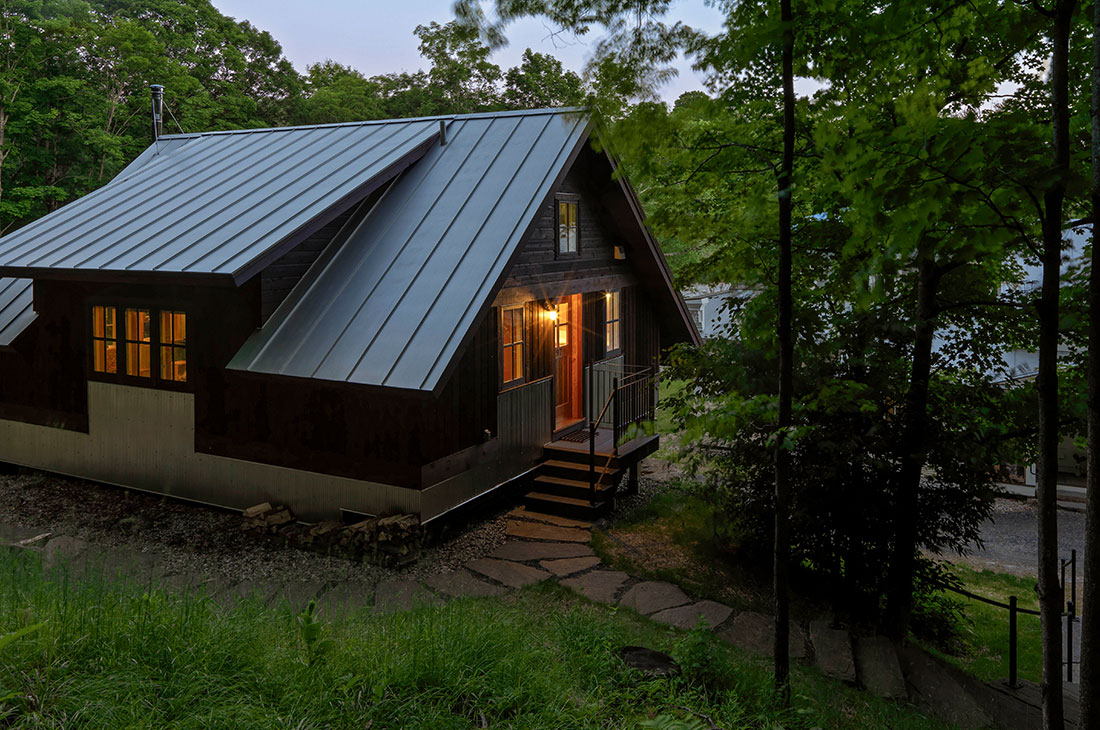 picture of the back of the home, with warm lights