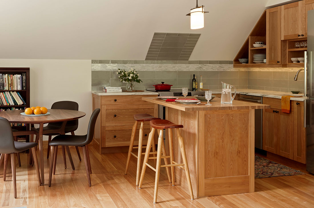 picture of the kitchen and wooden cabinets