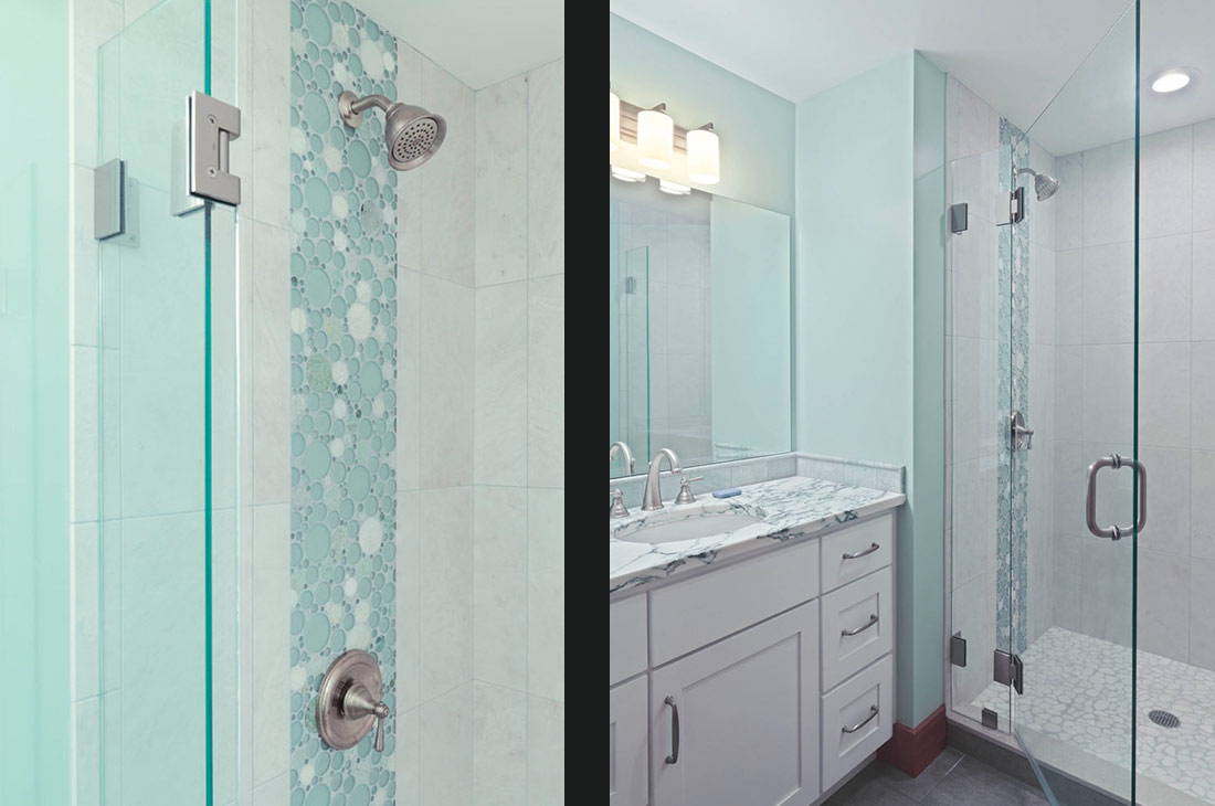 bathroom with blue accent tiles