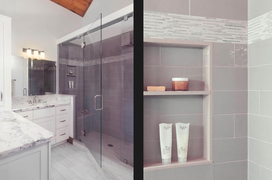 master bedroom with large glass shower