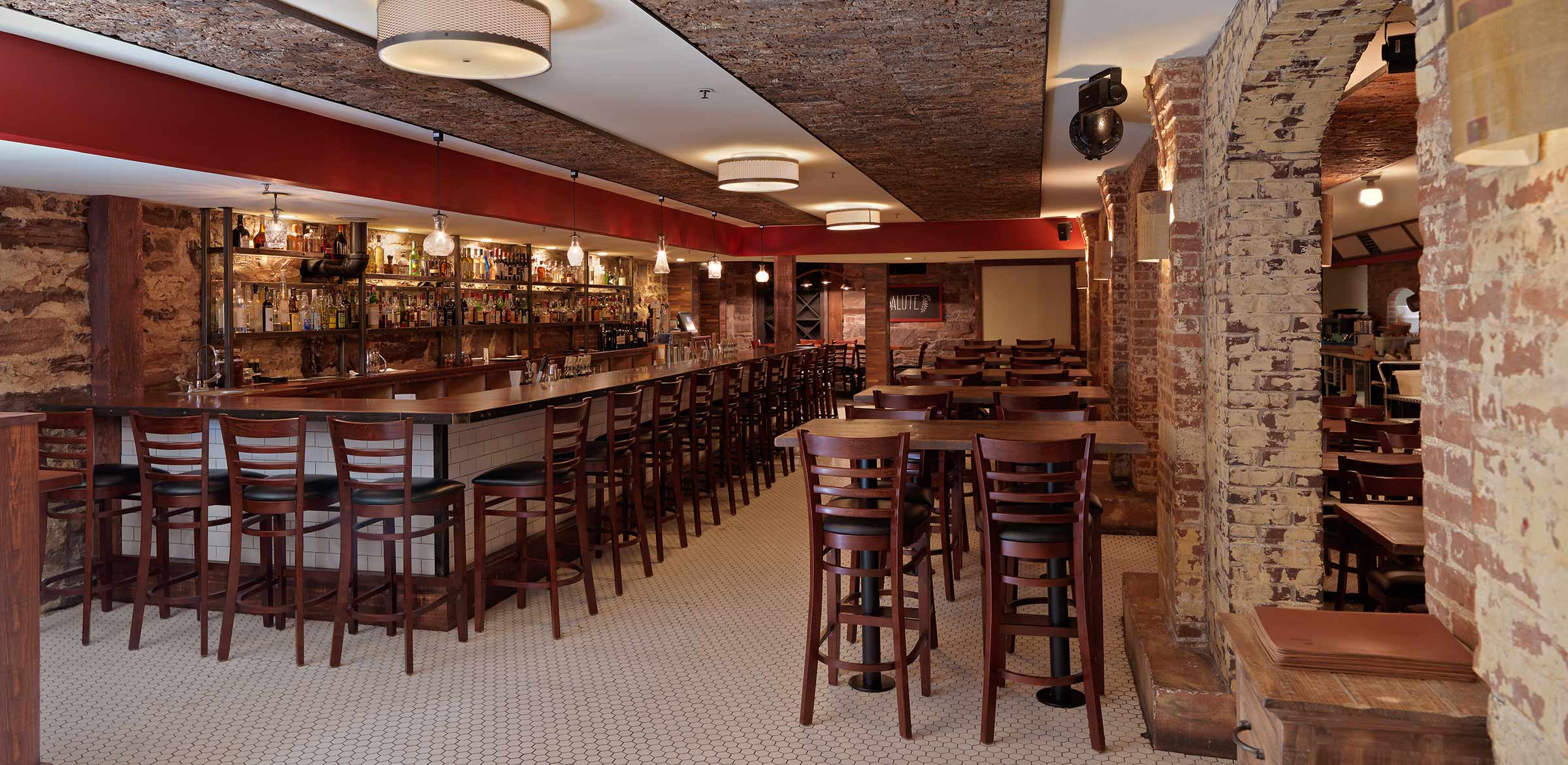 large dining room and long bar