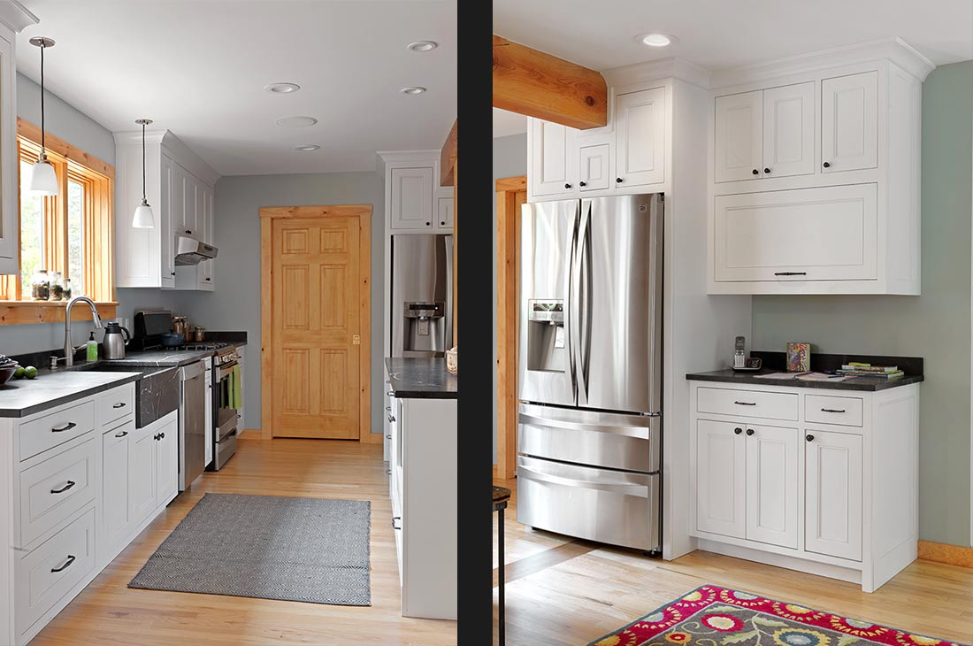 view of the kitchen with white cabinets