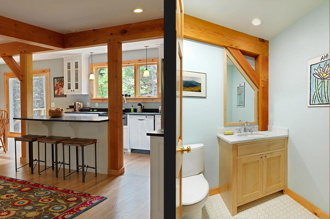 small bathroom and eat in kitchen island