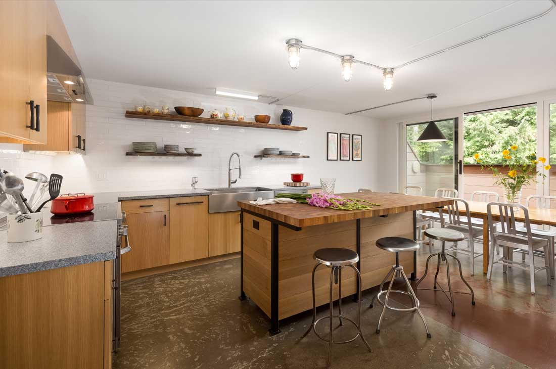 timber frame kitchen and dining room