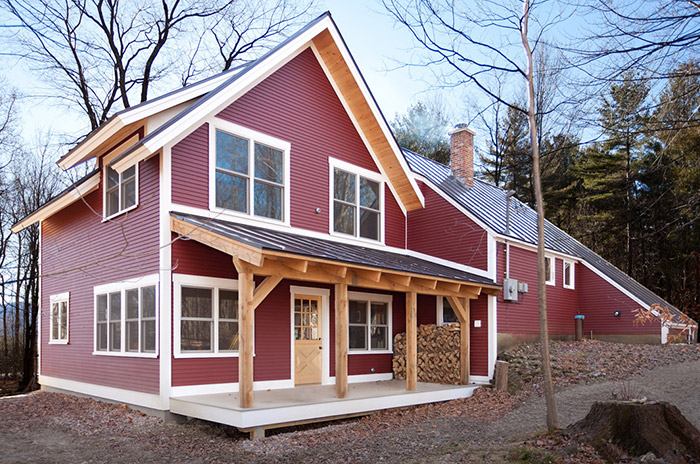 red house with deck