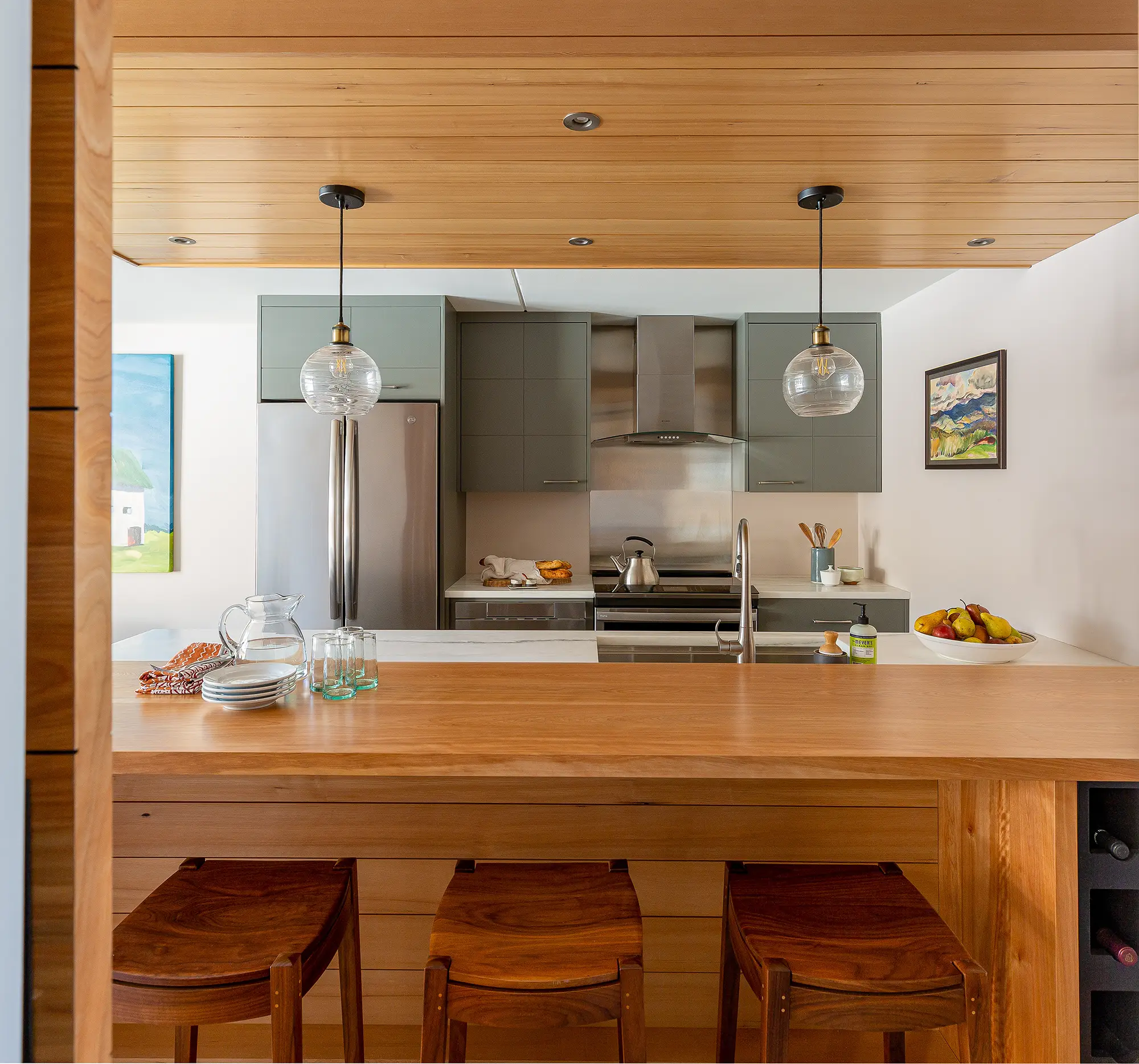 Inside view of cozy townhouse with view of ski resort through window