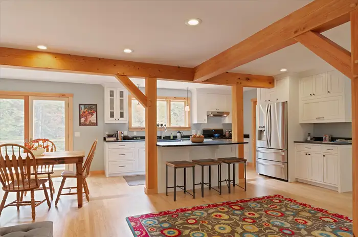 timber frame kitchen and dining room