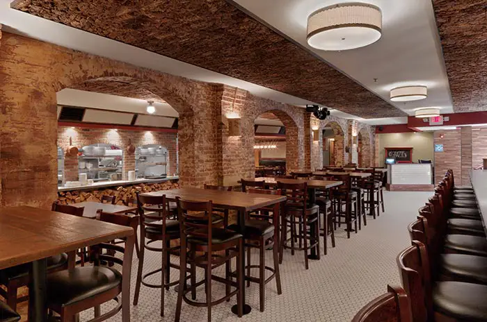 interior of restautant with exposed brick